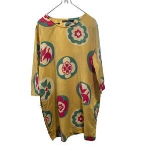 Gudrun Sjoden Linen Cotton Tunic Yellow Floral Lagenlook